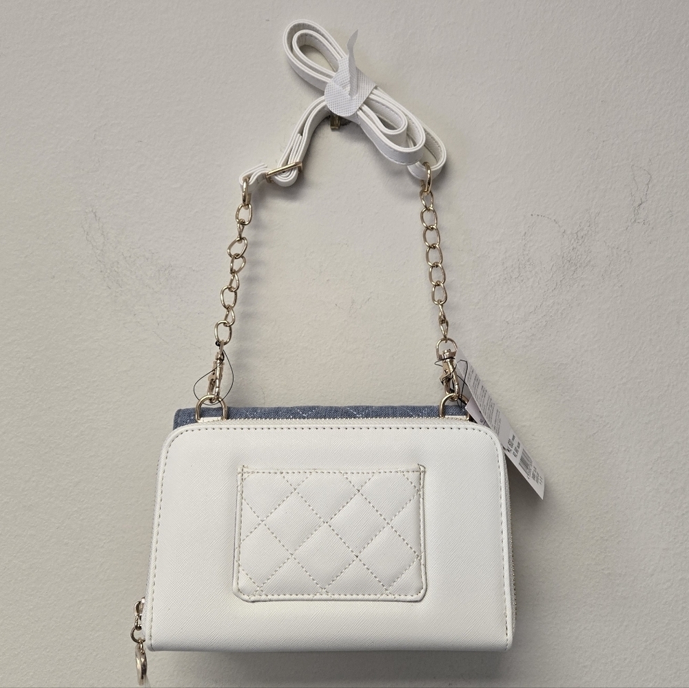 Rabbit Bow Faux Leather Quilted Shoulder crossbody Bag White Blue - Picture 4 of 9